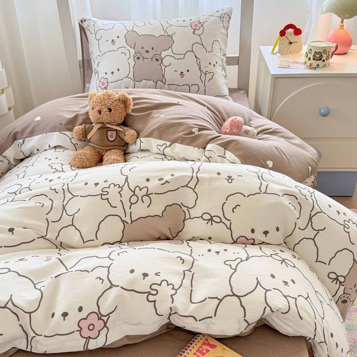 91家纺网 家纺一手货源 找家纺 慕尚家纺 2025新款13070全棉学生季全棉学生床三件套 甜茶萌兔