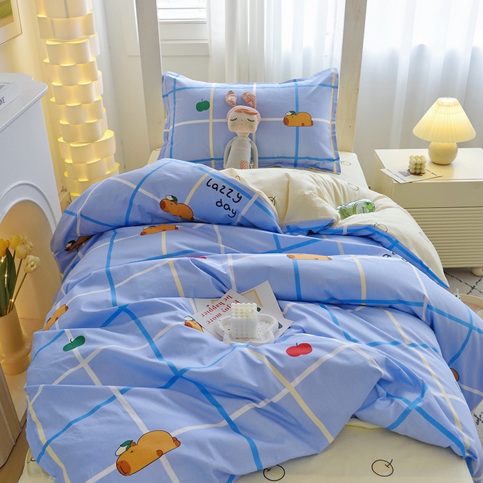 91家纺网 家纺一手货源 找家纺 天之爱 2025年新款13372全棉三件套学生上下铺6件套多件套 卡皮巴拉蓝