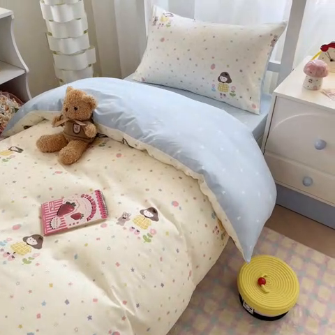 91家纺网 家纺一手货源 找家纺 慕尚家纺 2025新款13070全棉学生季全棉学生床三件套 小糖豆