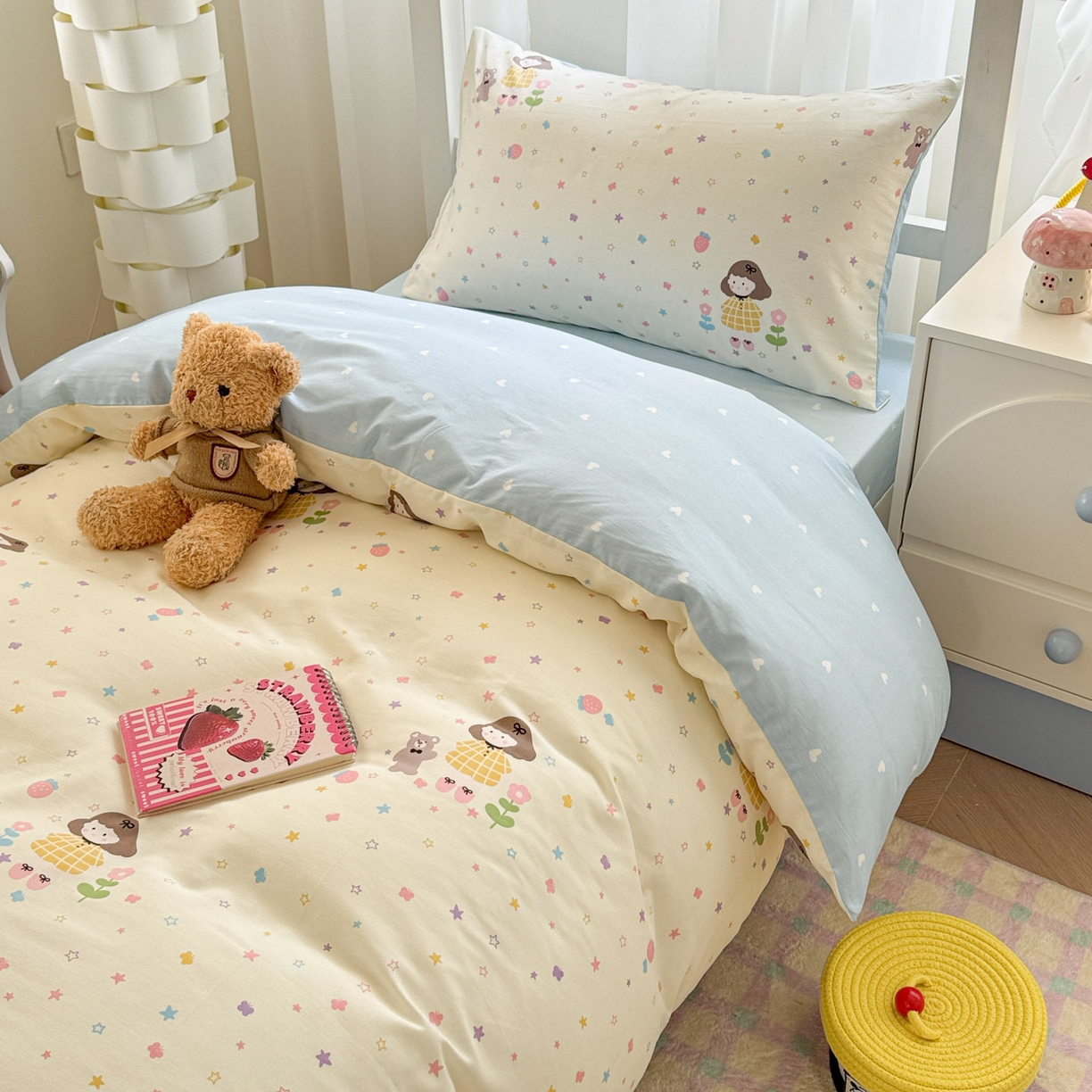 91家纺网 家纺一手货源 找家纺 慕尚家纺 2025新款13070全棉学生季全棉学生床三件套 小糖豆