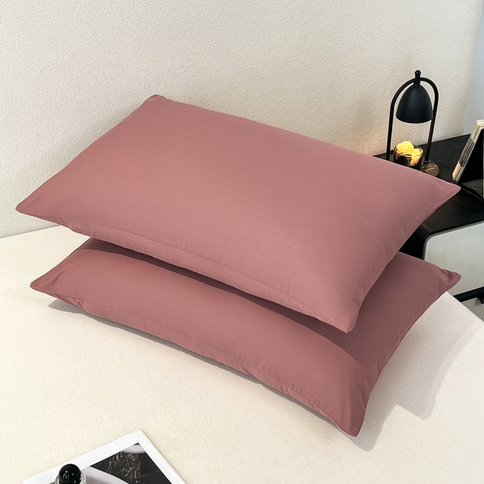 91家纺网 家纺一手货源 找家纺 暖季家纺 2025新款全棉13376单枕套系列 40-纯色豆沙