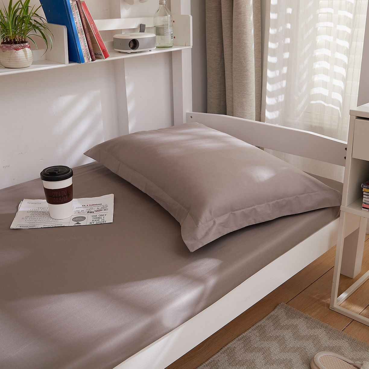 91家纺网 家纺一手货源 找家纺 DoDo 兜兜 2025新款全棉纯棉小清新卡通条格学生宿舍系列单品床笠 高级灰