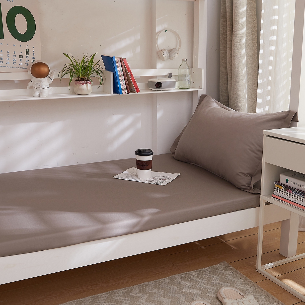 91家纺网 家纺一手货源 找家纺 DoDo 兜兜 2025新款全棉纯棉小清新卡通条格学生宿舍系列单品床笠 高级灰