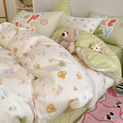 桃喜 2025新款6月开学季全棉混搭枕套13070学生三件套四件套 元气森林