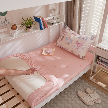 DoDo 兜兜 2025新款全棉纯棉小清新卡通条格学生宿舍系列单品床笠 粉粉猫B版