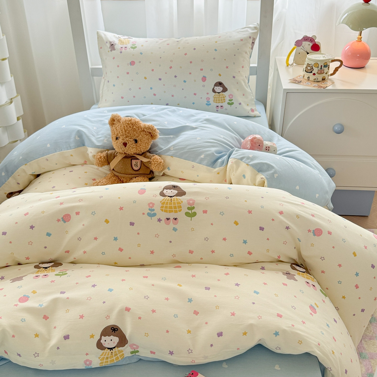 91家纺网 家纺一手货源 找家纺 慕尚家纺 2025新款13070全棉学生季全棉学生床三件套 小糖豆