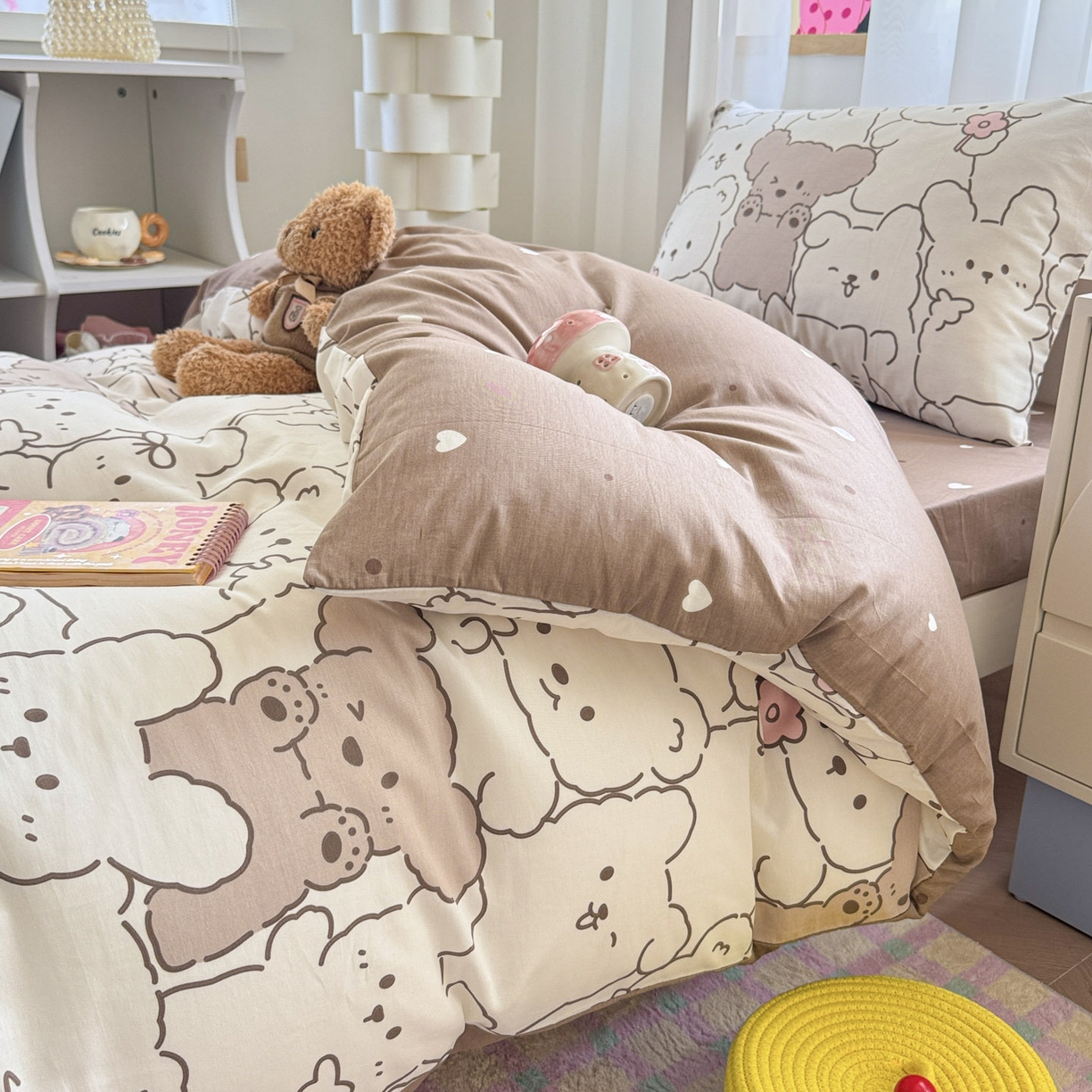 91家纺网 家纺一手货源 找家纺 慕尚家纺 2025新款13070全棉学生季全棉学生床三件套 甜茶萌兔