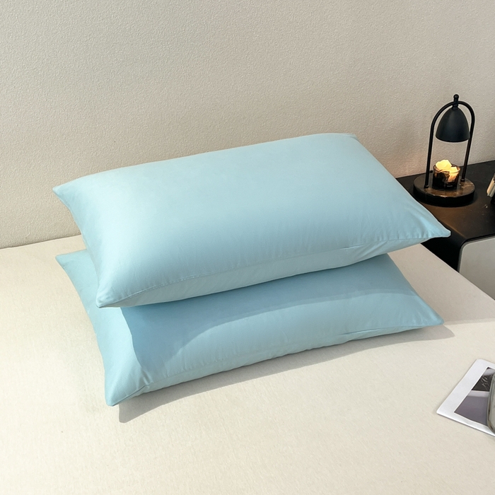 91家纺网 家纺一手货源 找家纺 暖季家纺 2025新款全棉13376单枕套系列 40-纯色天空蓝