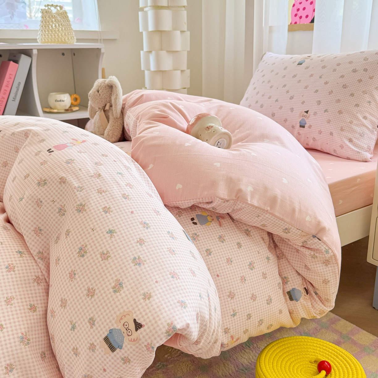 91家纺网 家纺一手货源 找家纺 慕尚家纺 2025新款13070全棉学生季全棉学生床三件套 粉格花