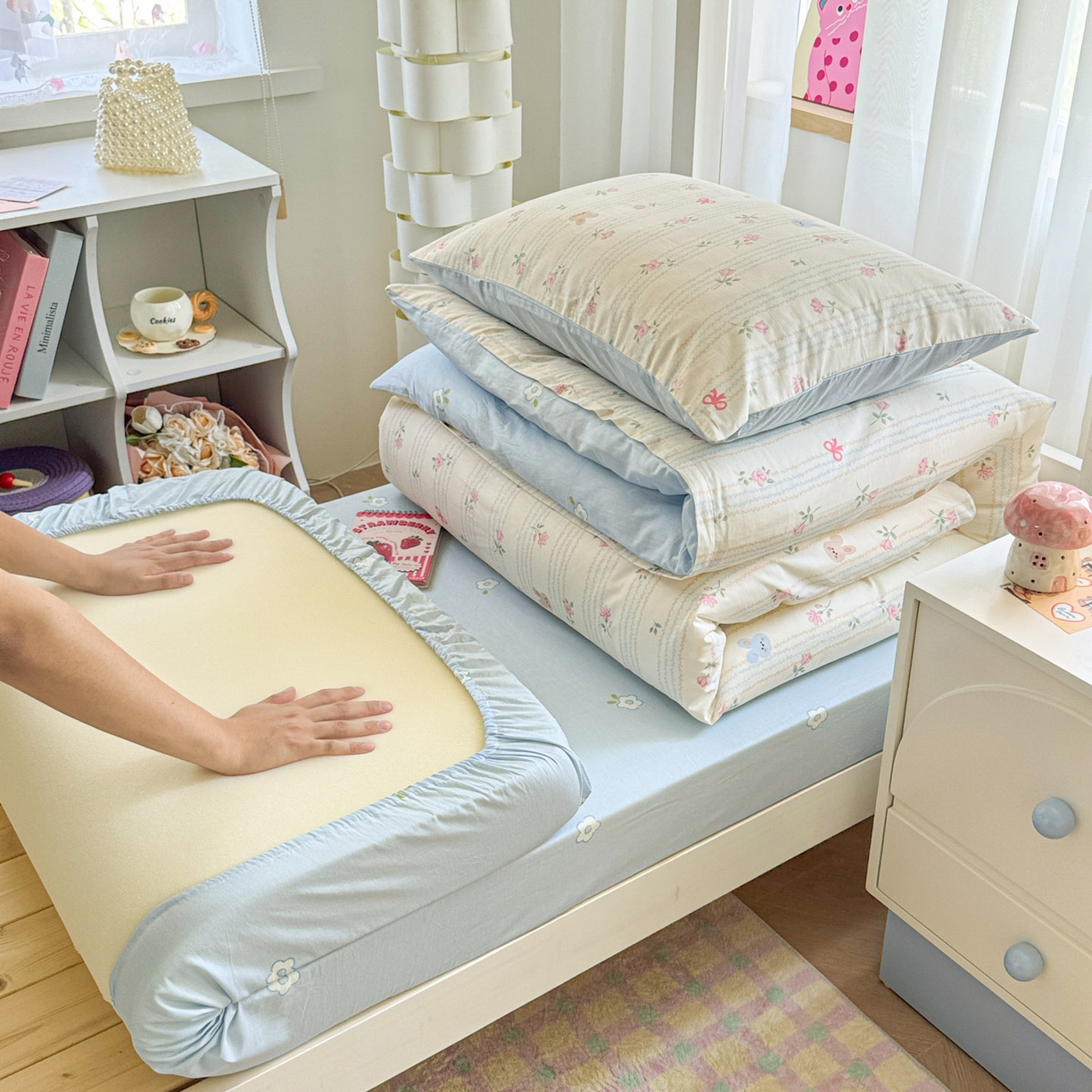 91家纺网 家纺一手货源 找家纺 慕尚家纺 2025新款13070全棉学生季全棉学生床三件套 兔兔录