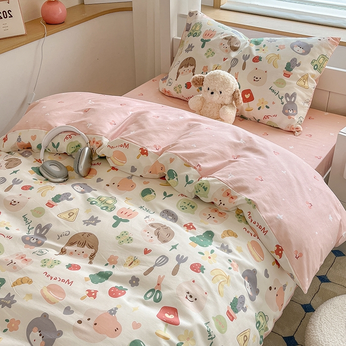 91家纺网 家纺一手货源 找家纺 慕尚家纺 2025新款13070全棉学生季全棉学生床三件套 美食派对