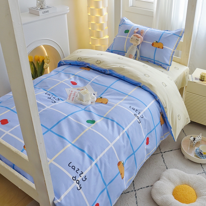 91家纺网 家纺一手货源 找家纺 天之爱 2025年新款13372全棉三件套学生上下铺6件套多件套 卡皮巴拉蓝