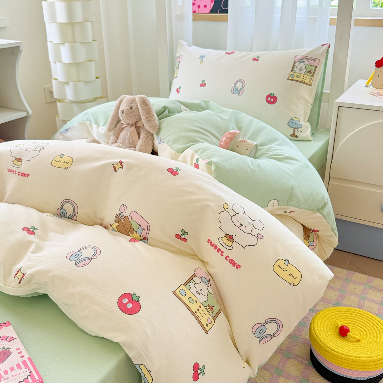 91家纺网 家纺一手货源 找家纺 慕尚家纺 2025新款13070全棉学生季全棉学生床三件套 草莓小樱桃