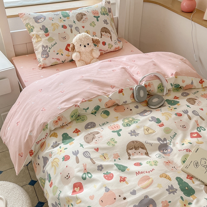 91家纺网 家纺一手货源 找家纺 慕尚家纺 2025新款13070全棉学生季全棉学生床三件套 美食派对