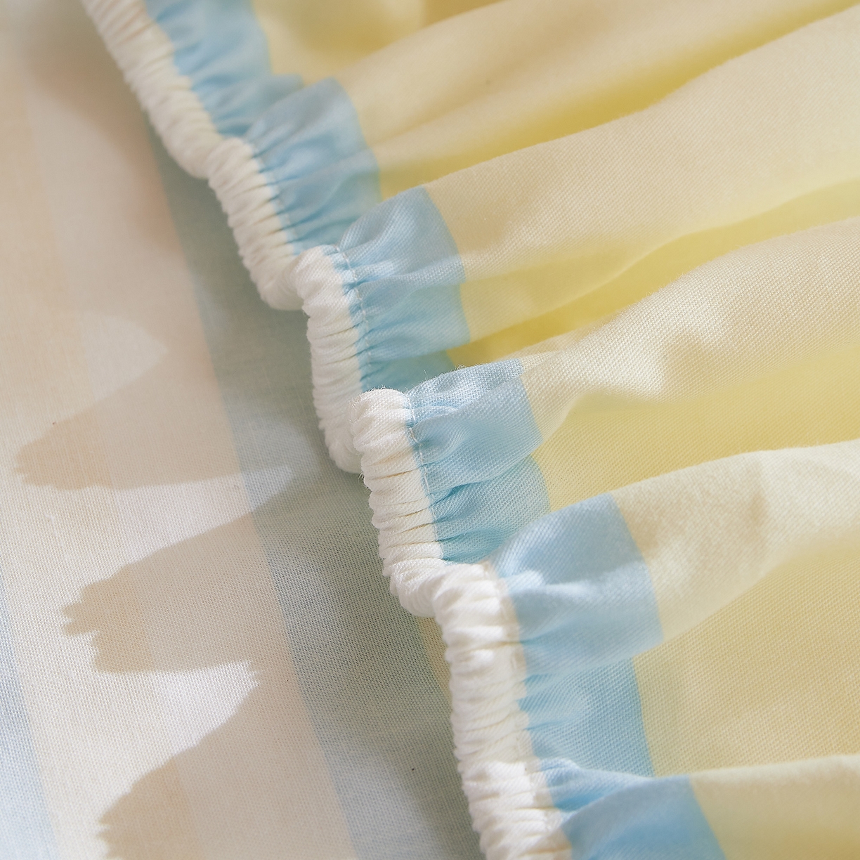 91家纺网 家纺一手货源 找家纺 DoDo 兜兜 2025新款全棉纯棉小清新卡通条格学生宿舍系列单品床笠 薄荷曼波A版