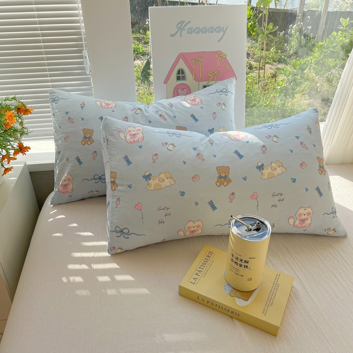 91家纺网 家纺一手货源 找家纺 韩巢家纺 2025新款云感提花双层纱枕套头套枕芯套 小猫时光篮