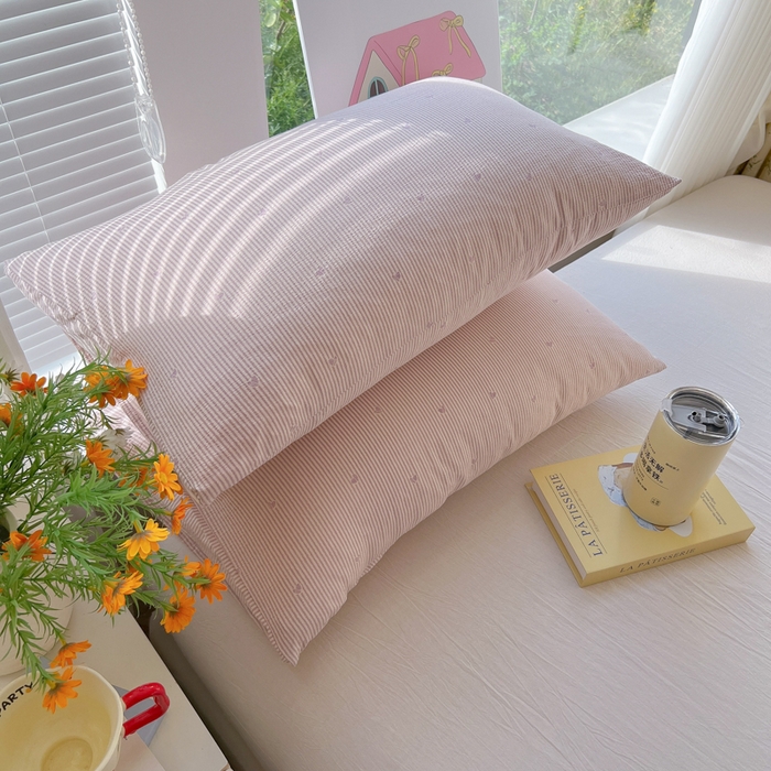 91家纺网 家纺一手货源 找家纺 韩巢家纺 2025新款云感提花双层纱枕套头套枕芯套 紫倾心