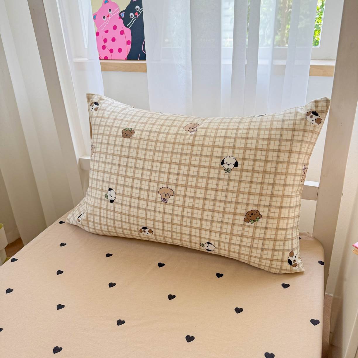 91家纺网 家纺一手货源 找家纺 慕尚家纺 2025新款13070全棉学生季全棉学生床三件套 咖格狗狗