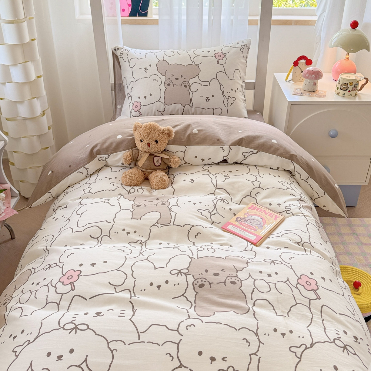 91家纺网 家纺一手货源 找家纺 慕尚家纺 2025新款13070全棉学生季全棉学生床三件套 甜茶萌兔