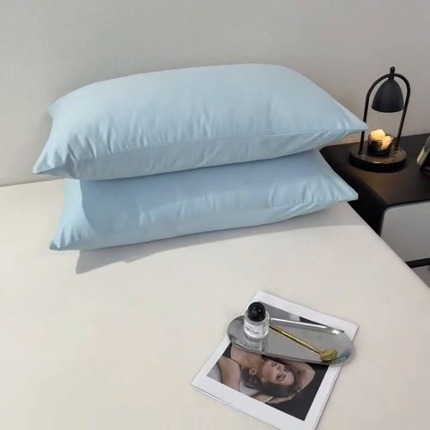 91家纺网 家纺一手货源 找家纺 暖季家纺 2025新款全棉13376单枕套系列 40-纯色天空蓝