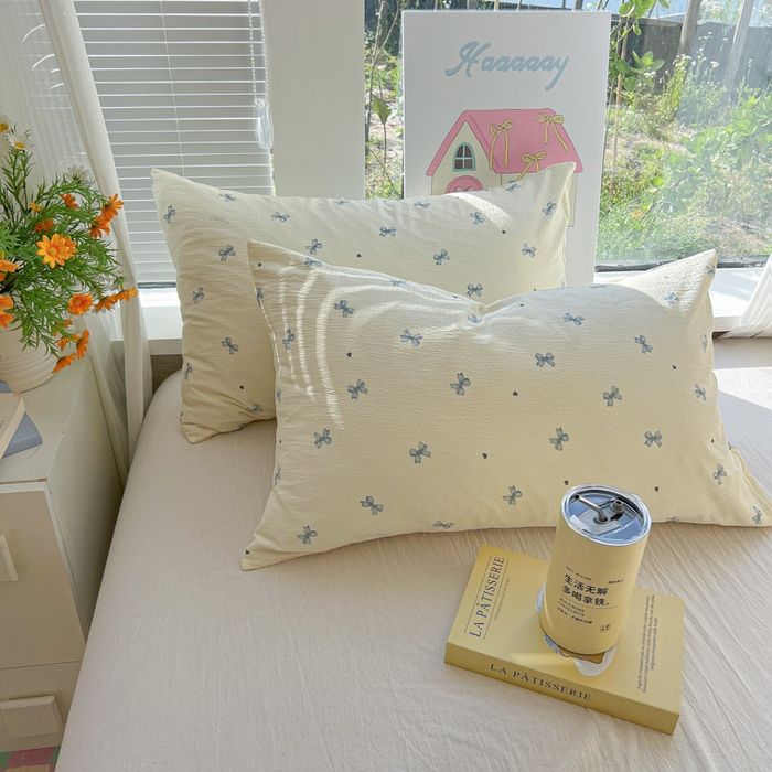 91家纺网 家纺一手货源 找家纺 韩巢家纺 2025新款云感提花双层纱枕套头套枕芯套 蓝相思