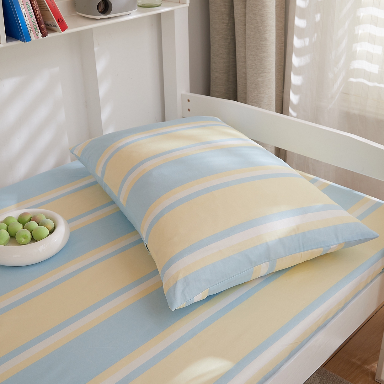 91家纺网 家纺一手货源 找家纺 DoDo 兜兜 2025新款全棉纯棉小清新卡通条格学生宿舍系列单品床笠 薄荷曼波A版