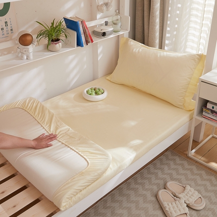 DoDo 兜兜 2025新款全棉纯棉小清新卡通条格学生宿舍系列单品床笠 奶黄色