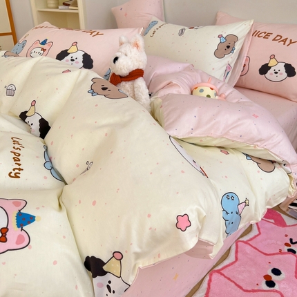 桃喜 2025新款6月开学季全棉混搭枕套13070学生三件套四件套 欢乐动物园