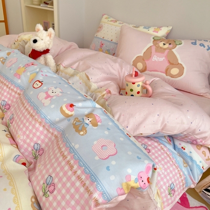 91家纺网 家纺一手货源 找家纺 （总）桃喜 2025新款6月开学季全棉混搭枕套13070学生三件套四件套