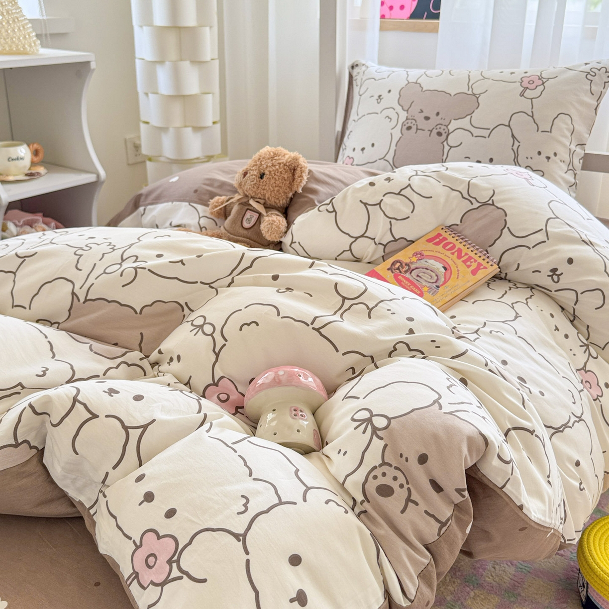 91家纺网 家纺一手货源 找家纺 慕尚家纺 2025新款13070全棉学生季全棉学生床三件套 甜茶萌兔