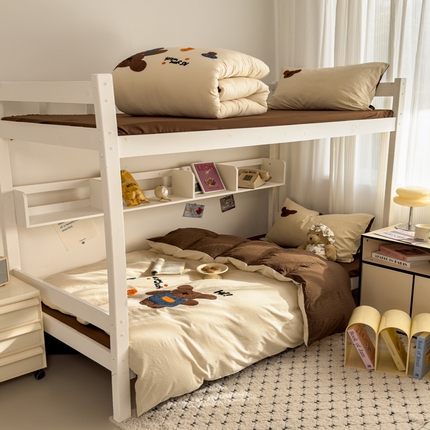 2025新款 985学姐推荐新款学生季宿舍可爱水洗棉毛巾绣四件套 咖啡熊米咖