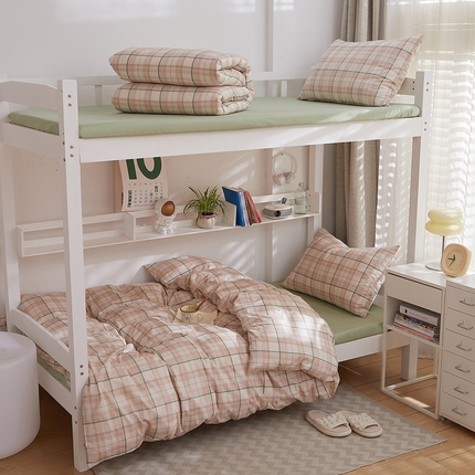 91家纺网 家纺一手货源 找家纺 （总）DoDo 兜兜 2025新款全棉纯棉小清新卡通条格学生宿舍三四件套【可定做尺寸】