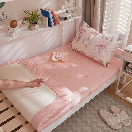 91家纺网 家纺一手货源 找家纺 （总）DoDo 兜兜 2025新款全棉纯棉小清新卡通条格学生宿舍系列单品床笠