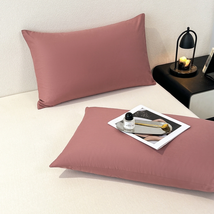 91家纺网 家纺一手货源 找家纺 暖季家纺 2025新款全棉13376单枕套系列 40-纯色豆沙