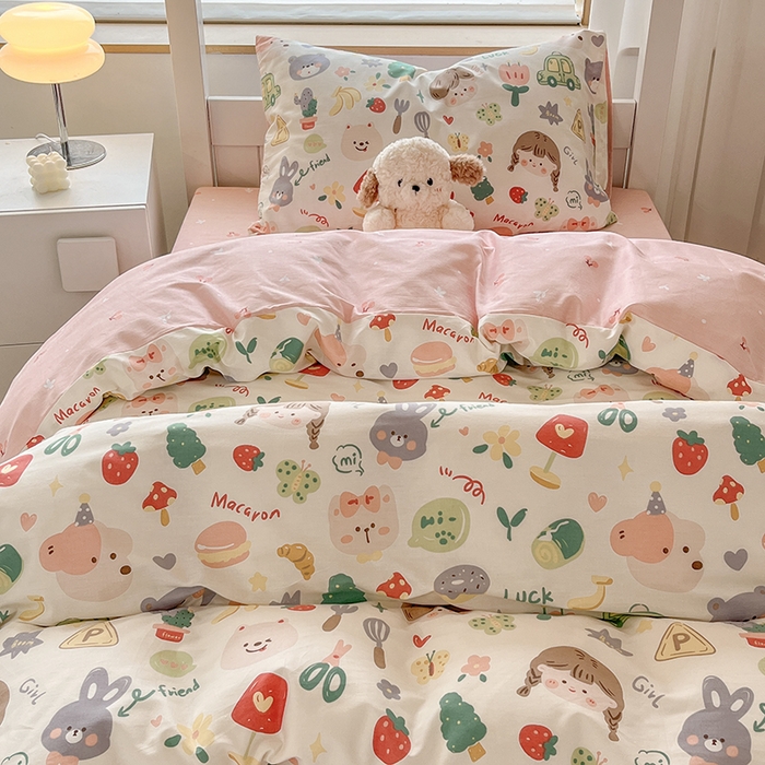 91家纺网 家纺一手货源 找家纺 慕尚家纺 2025新款13070全棉学生季全棉学生床三件套 美食派对