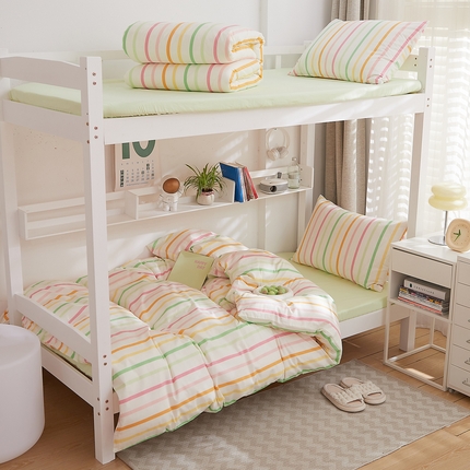 91家纺网 家纺一手货源 找家纺 （总）DoDo 兜兜 2025新款全棉纯棉小清新卡通条格学生宿舍三四件套【可定做尺寸】