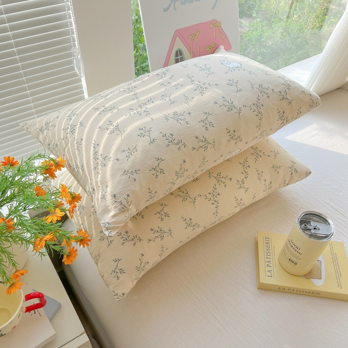 91家纺网 家纺一手货源 找家纺 韩巢家纺 2025新款云感提花双层纱枕套头套枕芯套 森田野园