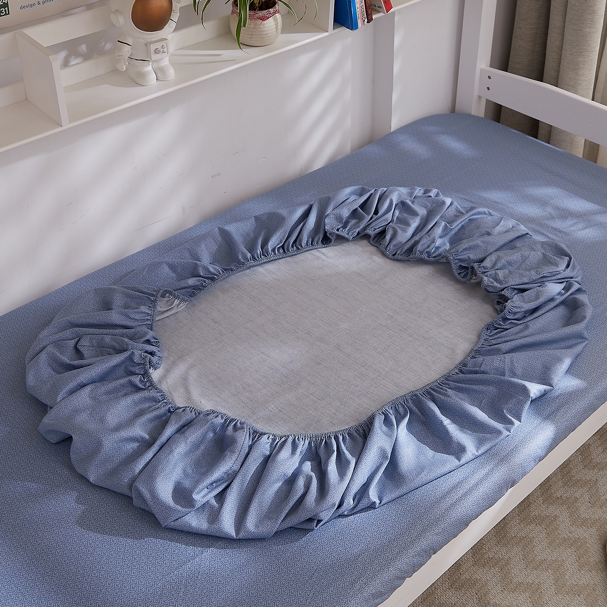 91家纺网 家纺一手货源 找家纺 DoDo 兜兜 2025新款全棉纯棉小清新卡通条格学生宿舍系列单品床笠 阿曼多B版