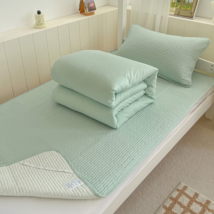 漫时光 2025新款学生床纯棉素色床盖夹棉床笠 三件套 直角-露草蓝