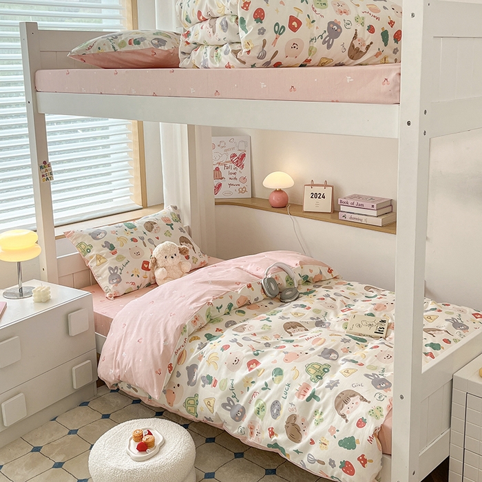 91家纺网 家纺一手货源 找家纺 慕尚家纺 2025新款13070全棉学生季全棉学生床三件套 美食派对