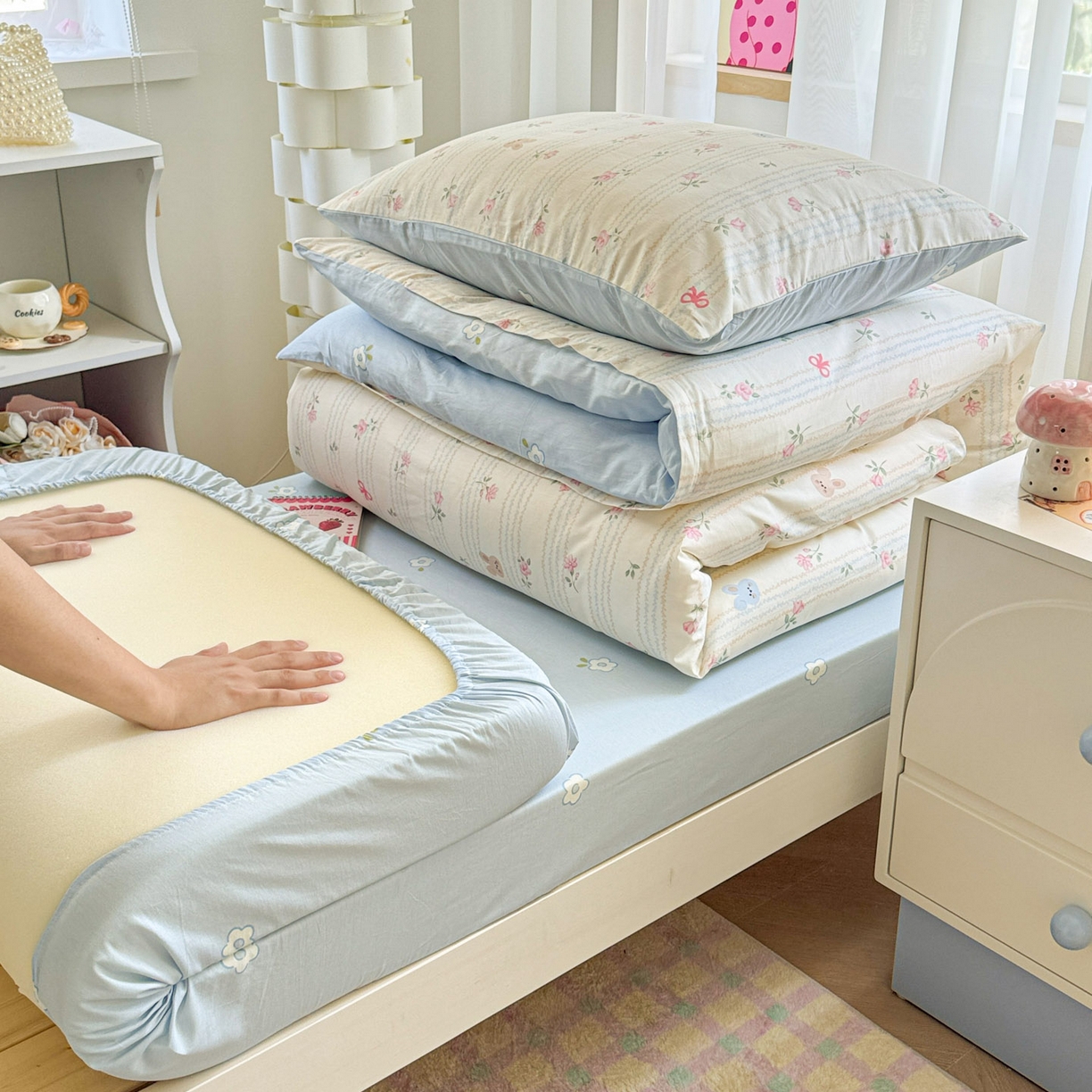 91家纺网 家纺一手货源 找家纺 慕尚家纺 2025新款13070全棉学生季全棉学生床三件套 兔兔录