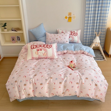 桃喜 2025新款6月开学季全棉混搭枕套13070学生三件套四件套 音乐小猫