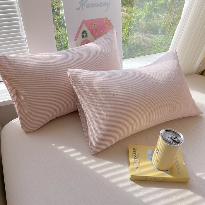 91家纺网 家纺一手货源 找家纺 韩巢家纺 2025新款云感提花双层纱枕套头套枕芯套 紫倾心