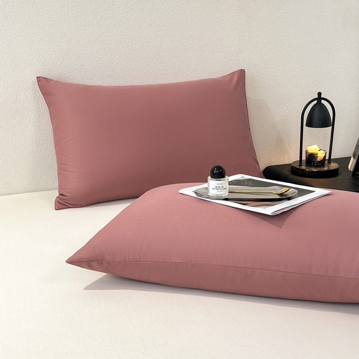 91家纺网 家纺一手货源 找家纺 暖季家纺 2025新款全棉13376单枕套系列 40-纯色豆沙