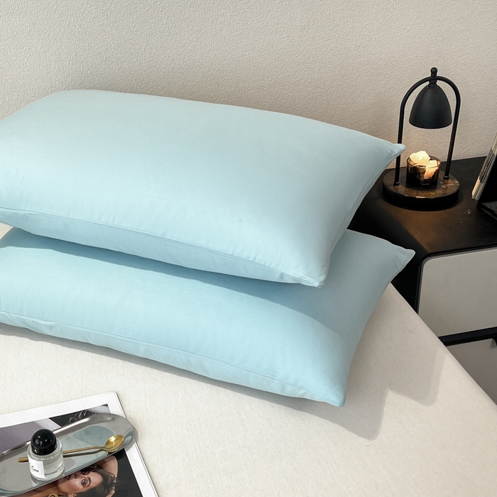 91家纺网 家纺一手货源 找家纺 暖季家纺 2025新款全棉13376单枕套系列 40-纯色天空蓝