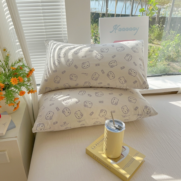 91家纺网 家纺一手货源 找家纺 韩巢家纺 2025新款云感提花双层纱枕套头套枕芯套 猫咪恋人