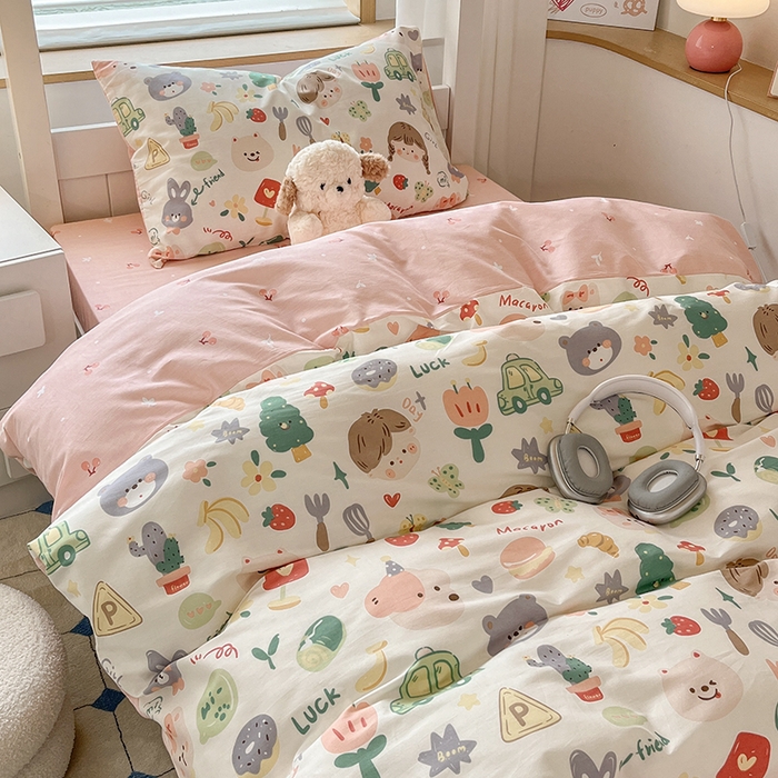 91家纺网 家纺一手货源 找家纺 慕尚家纺 2025新款13070全棉学生季全棉学生床三件套 美食派对