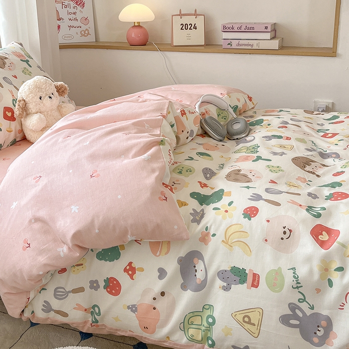 91家纺网 家纺一手货源 找家纺 慕尚家纺 2025新款13070全棉学生季全棉学生床三件套 美食派对