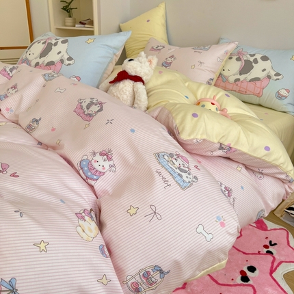 桃喜 2025新款6月开学季全棉混搭枕套13070学生三件套四件套 趴趴小狗
