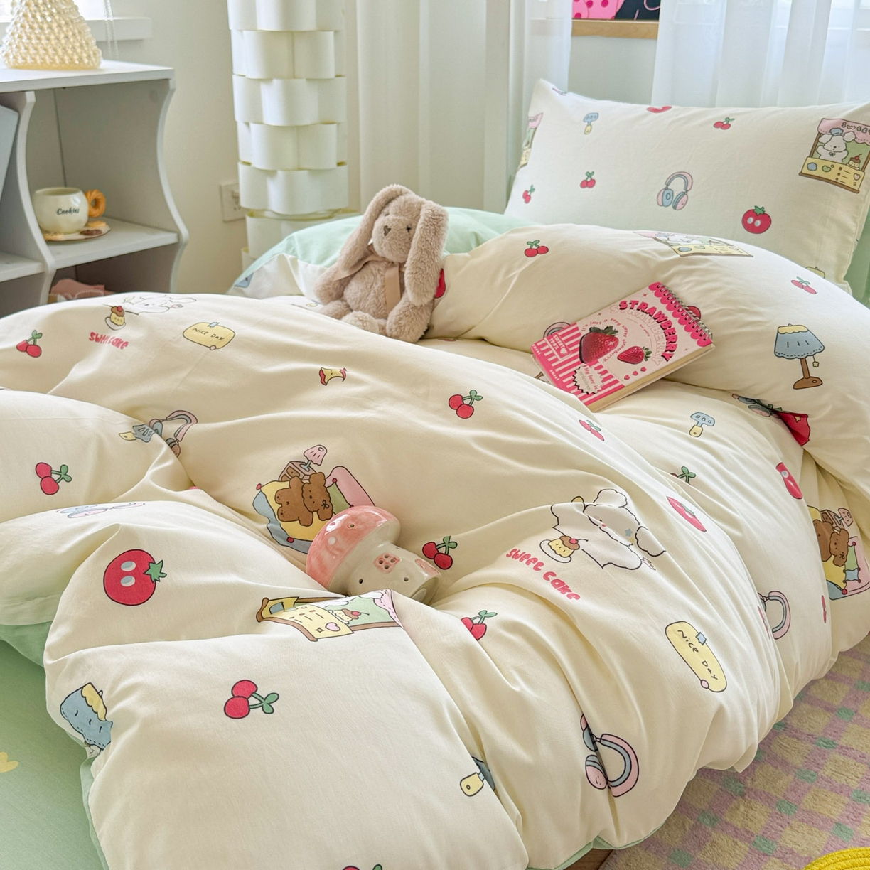 91家纺网 家纺一手货源 找家纺 慕尚家纺 2025新款13070全棉学生季全棉学生床三件套 草莓小樱桃